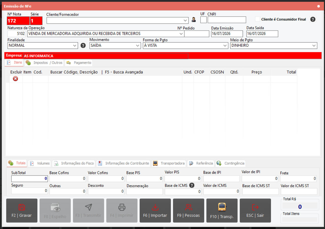 Emissão de NF-e ASoft
